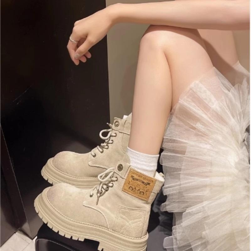 Tooling Martin Boots Short Boots Women's New Thick-soled Spring and Autumn Boots Frosted Leather Retro Polished Rhubarb Boots