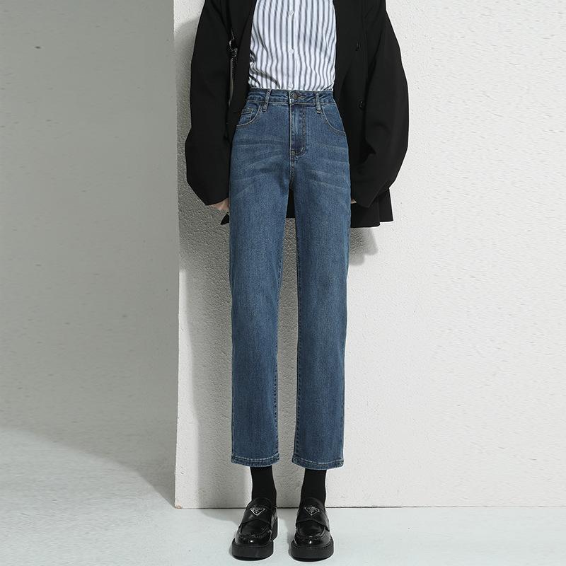 Φθινοπωρινό Γυναικείο Ψηλόμεσο Slim Straight Jeans Plus Size