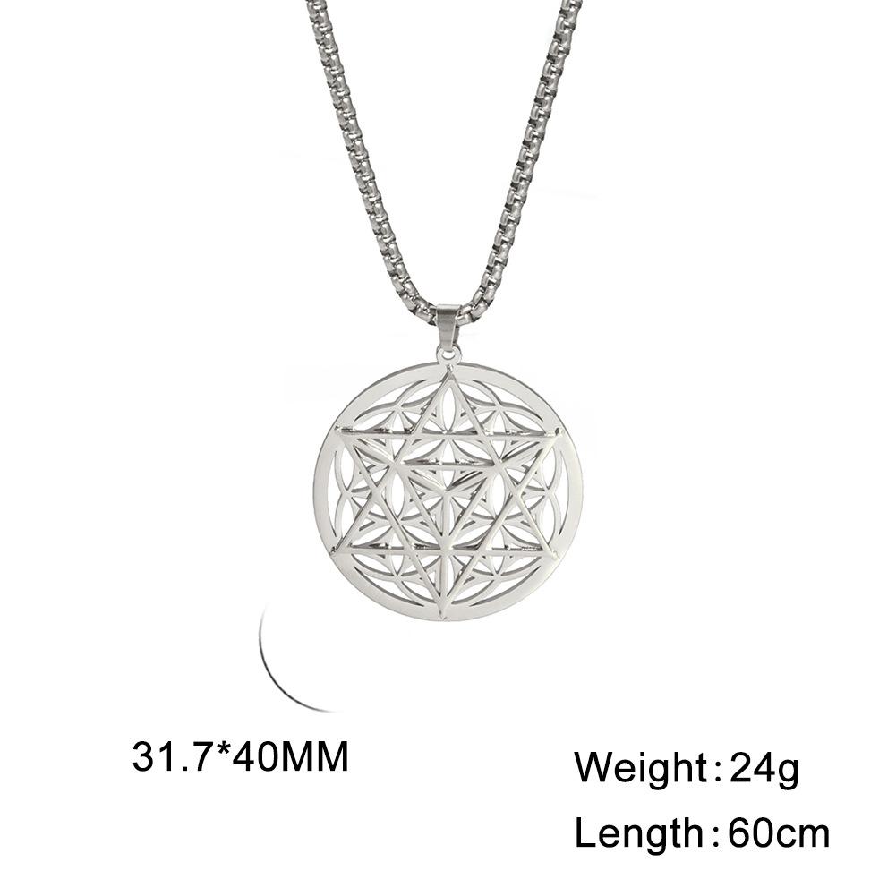 Fashion Titanium Steel Hollow Out Hexagram Pendant Necklace Trendy Round Pendant Jewelry