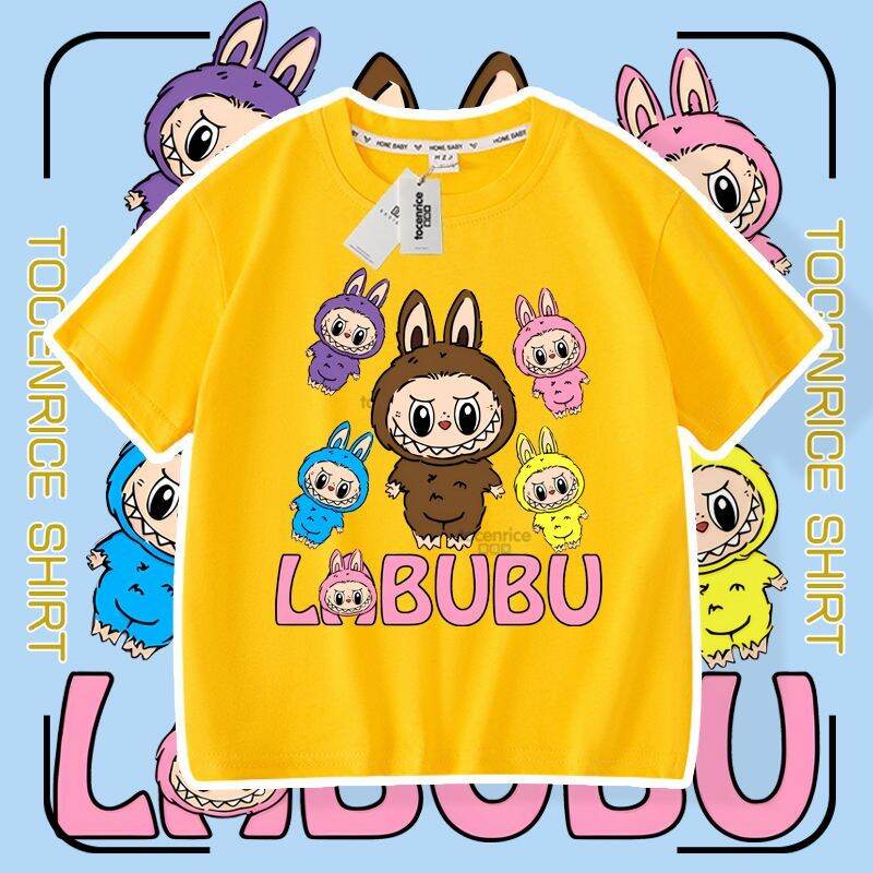 Summer New Cartoon Labubu Loose Short-sleeved T-shirt Girls Children's Casual Tops Fashion Breathable Round Neck