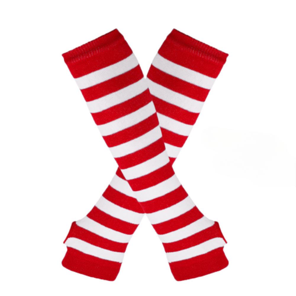 1 Paar Mode Damen Emo Handschuhe Damen Gestreifte Ellbogenhandschuhe Wärmer Gestrickte Lange Fingerlose Handschuhe Ellbogenfäustlinge Weihnachts-Accessoire Geschenk 2024