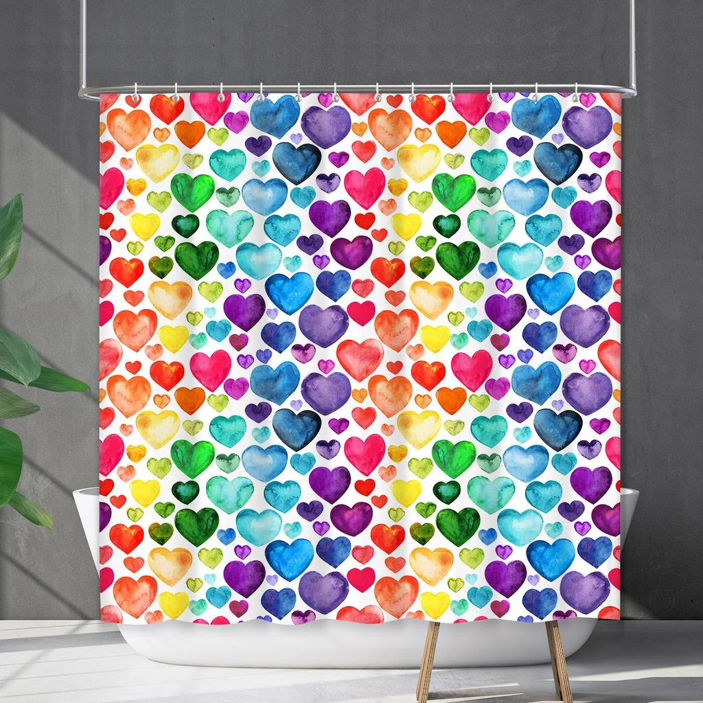 Bathroom Waterproof Curtain Digital Printing Valentine'S Day Love Shower Curtain Free Punching Toilet Partition Curtain Shower Cloth
