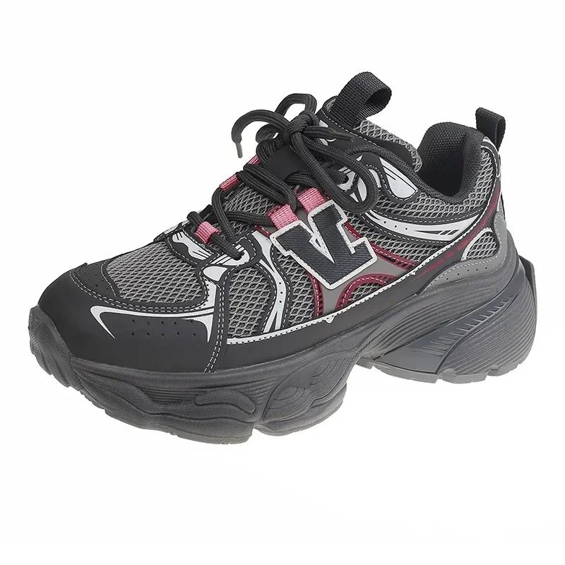 New Thick Soled Silver Dad Shoes for Women Vintage Versatile Breathable and Casual Sports Shoes for Women Casual Sneakers