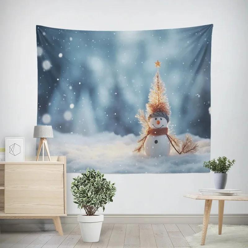 Christmas New Year Christmas Tree Snowman Pattern Tapestry Living Room Sofa Home Decor Tapestry