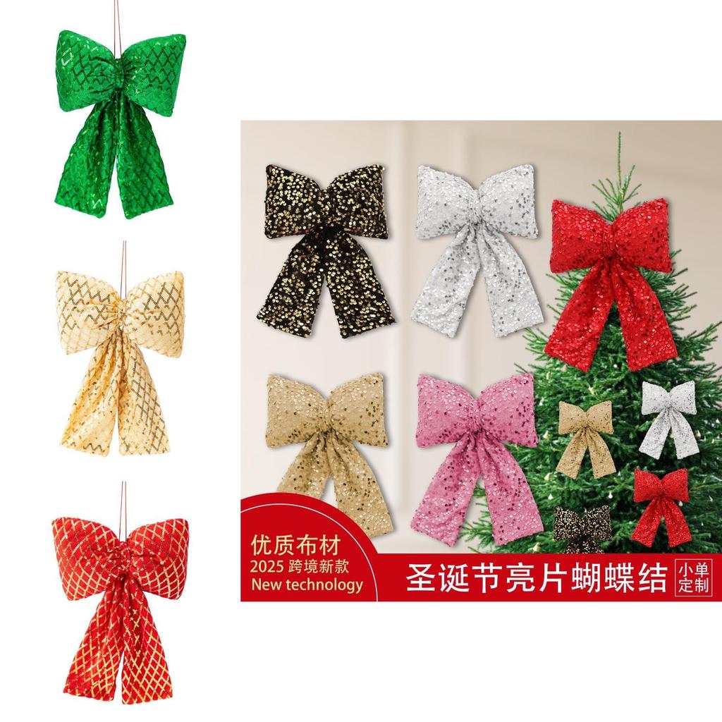 Christmas Scene Decor Sequins Bow Pendants For Tree Ornaments And Holiday Setup