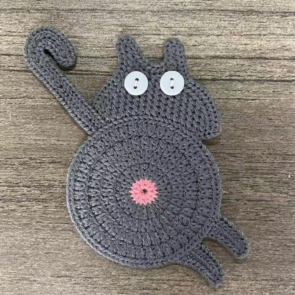 Funny Crochet Coaster Non-slip Mug Rug Cute Cat Butt Coast Home Supplies