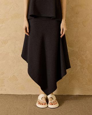 Wave Seoul Diagonal Asymmetrical Midi Skirt Charcoal