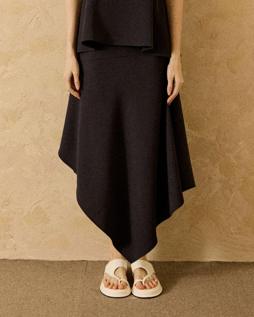 Wave Seoul Diagonal Asymmetrical Midi Skirt Charcoal
