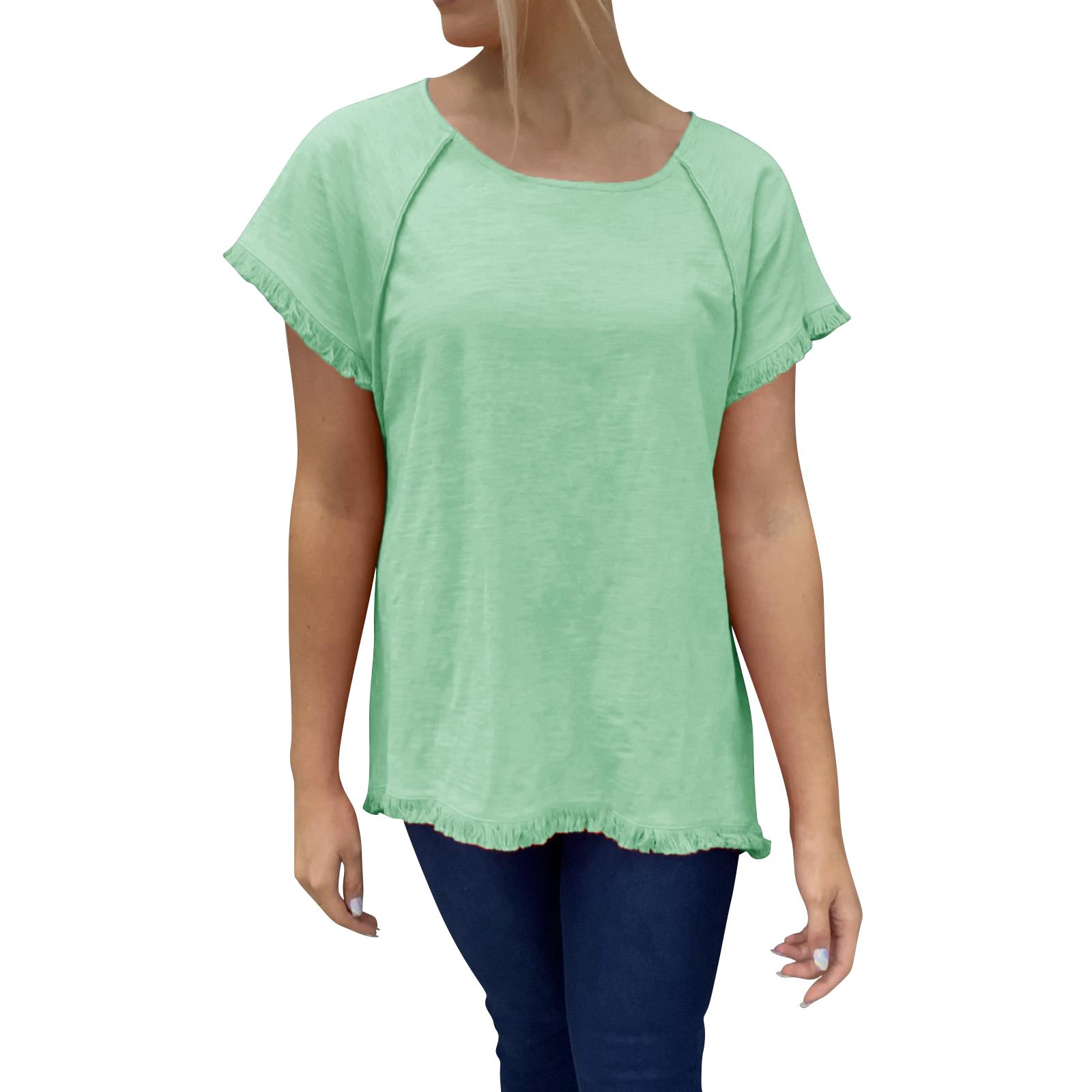 

Женская футболка с коротким рукавом, круглым вырезом, хлопковая, разноцветная, с дизайном из кисточек M зелёный