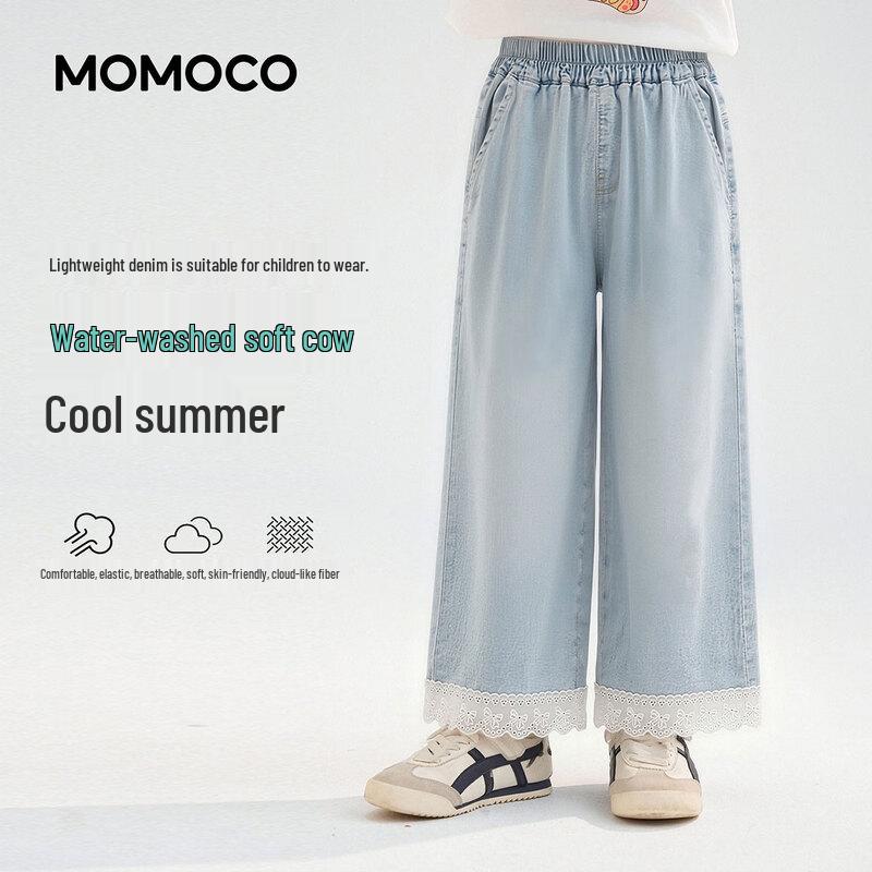 Летние тонкие укороченные джинсы для девочек MOMOCO 140