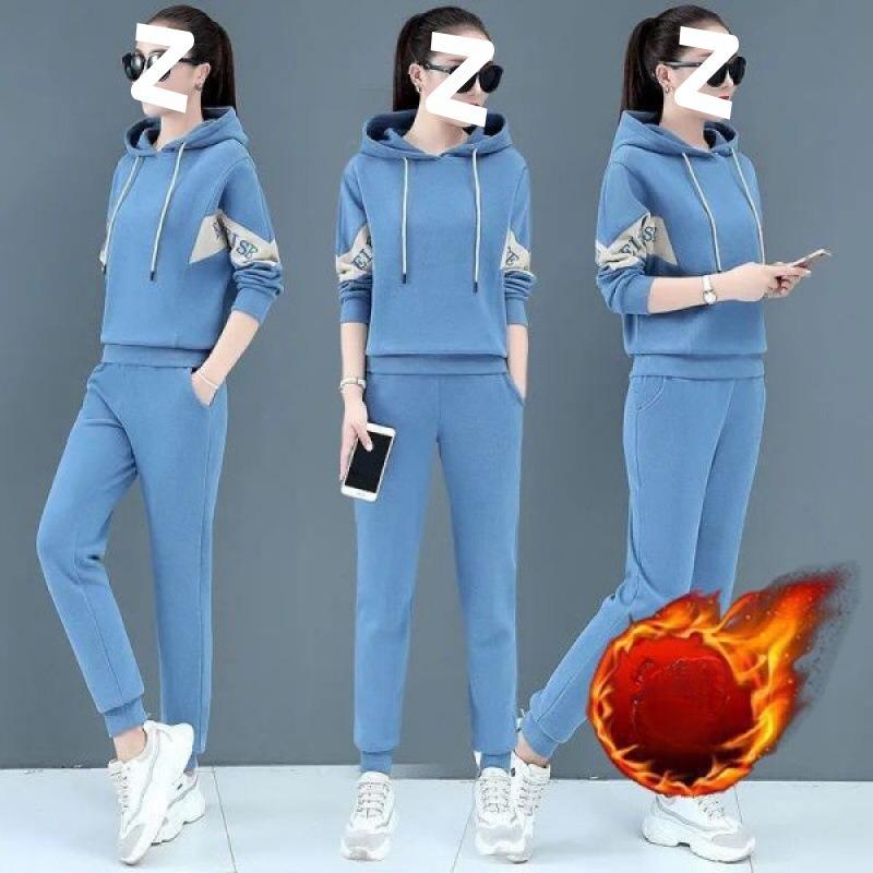 Fashionable Sports Casual Suit for Women in Autumn and Winter, Hooded Long-sleeved Loose Sweatshirt and Trousers Two-piece Set