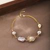 Elegant Baroque Freshwater Pearl Bracelet Women With Purple Glass Beads Geometric Alloy Charms Minimalist Boho Chic