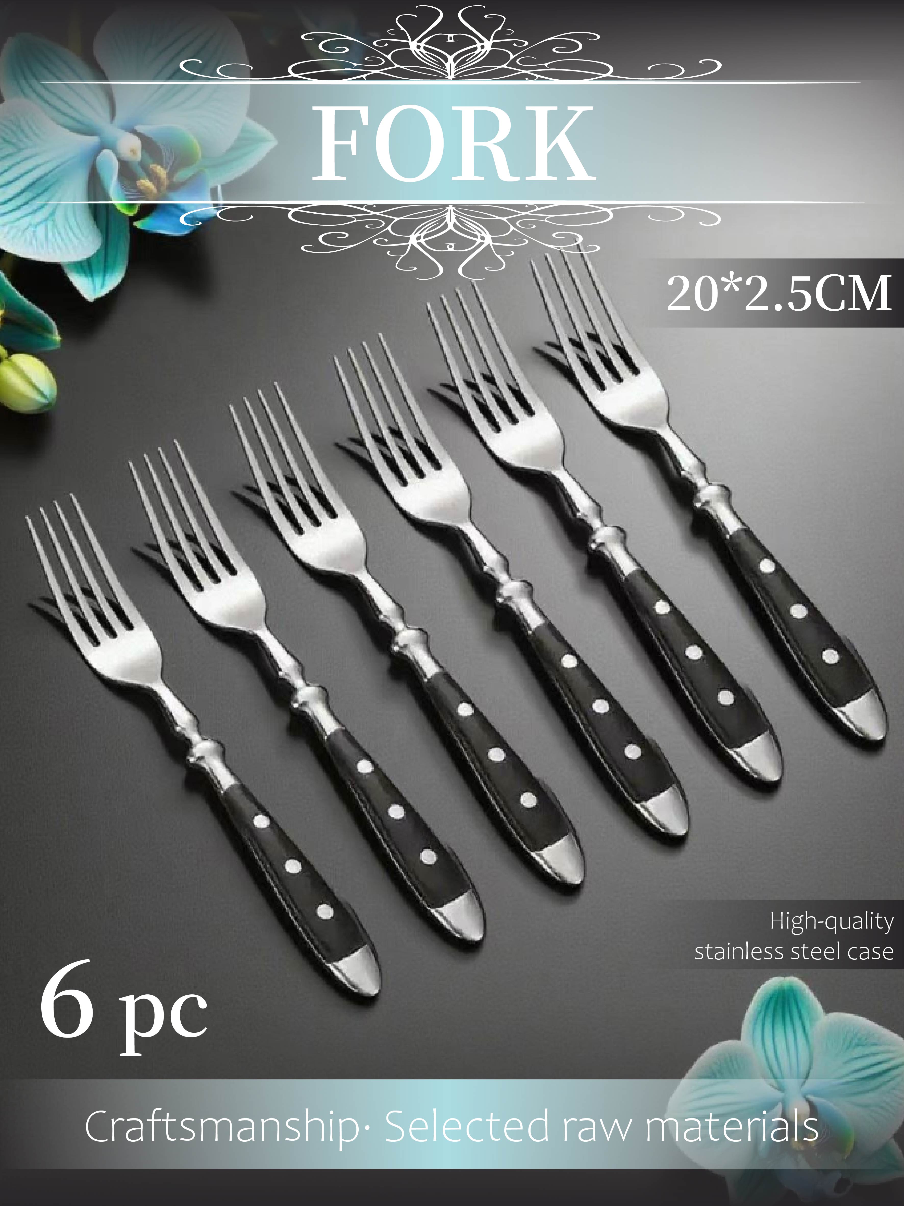 

Набор вилок из нержавеющей стали, 6 штук (20*2.5СМ) - Высококачественные обеденные вилки с черными ручками для столовой посуды