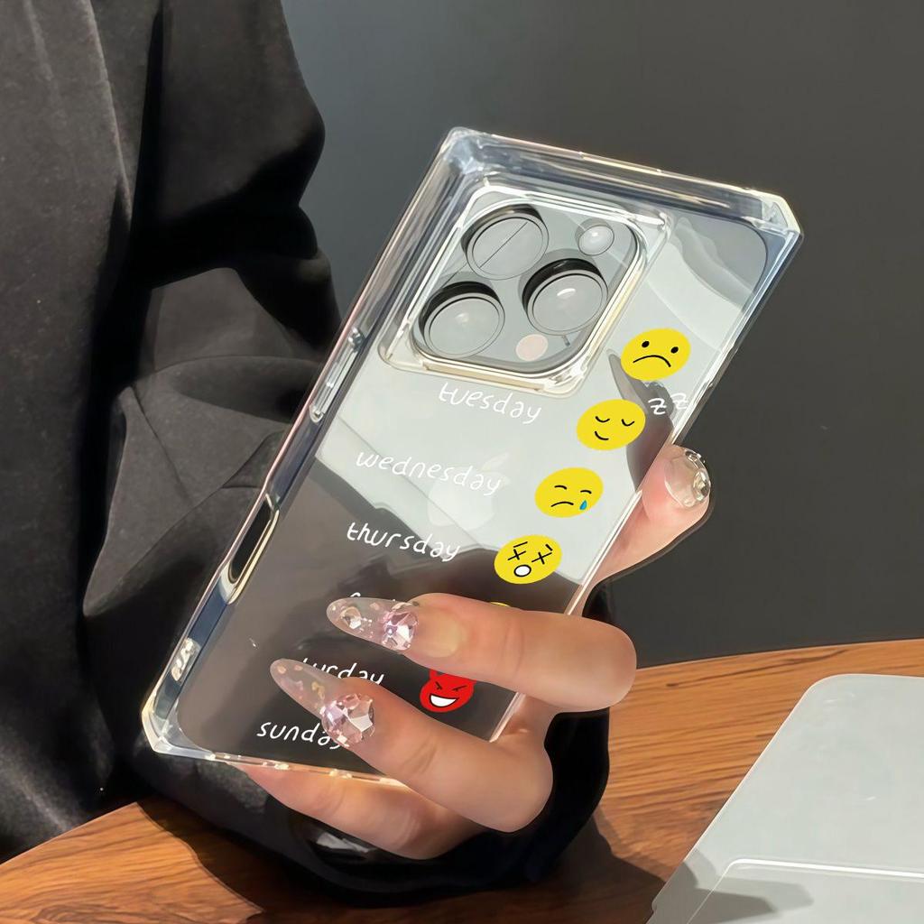 Square Tube Protection Clear Case For iPhone 14 Pro Max 13 16 ProMax 11 12 15 Plus Anti-Oxygen,Various Facial Expressions And Smiling Faces Pattern