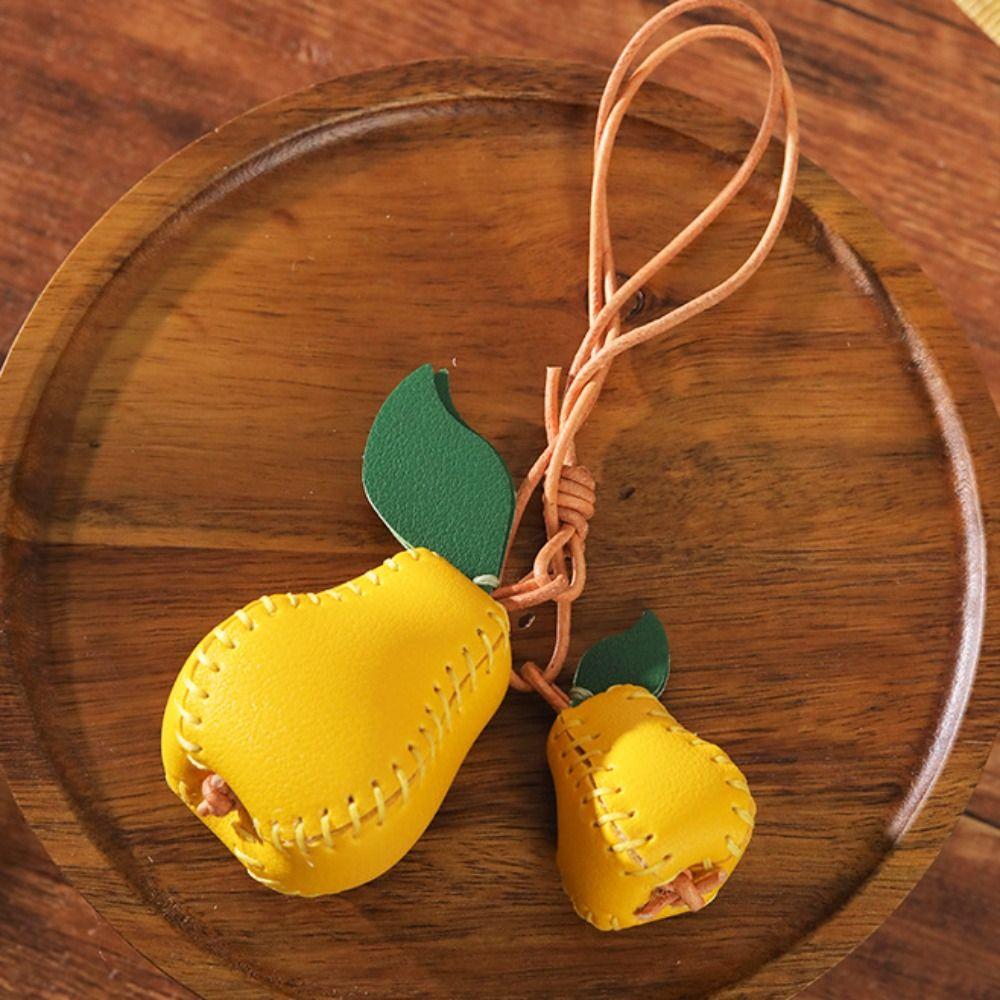 Pear Fruit Bag Pendant Cute Leather Keychain Lovely DIY Material Package Keyring  Women