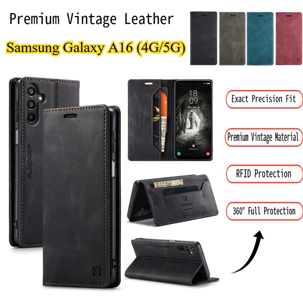 Premium Vintage Leather Wallet Case for Samsung Galaxy A16 (4G/5G) - RFID Protection Flip Cover with Card Slots, Shockproof Retro Style (4 Colors)