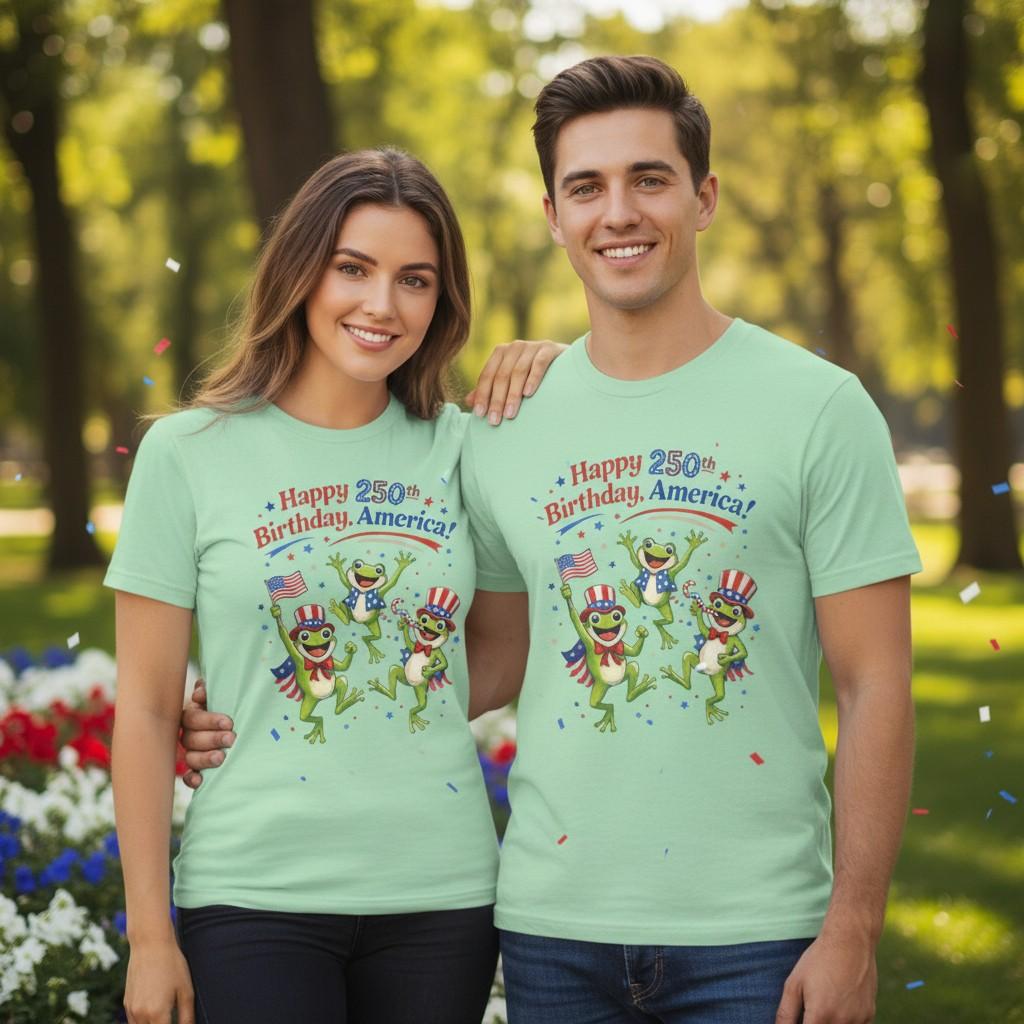 Patriotic Dancing Frogs 4th of July T-Shirt | Happy Birthday America 250 Years 3XL