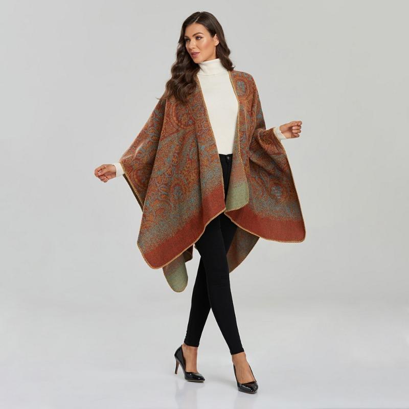 Ladies Scarf Autumn and Winter Thickened Shawl Retro Split Warm Cape Cape Travel Photo Outside