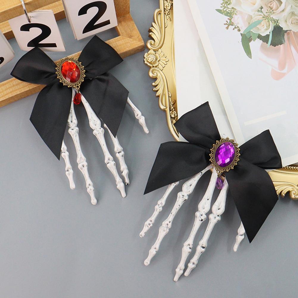 Hair Accessory Versatile Hair Clip Skull Claw Hair Accessories for Girls Halloween Skeleton Hand Clips with Bowknot