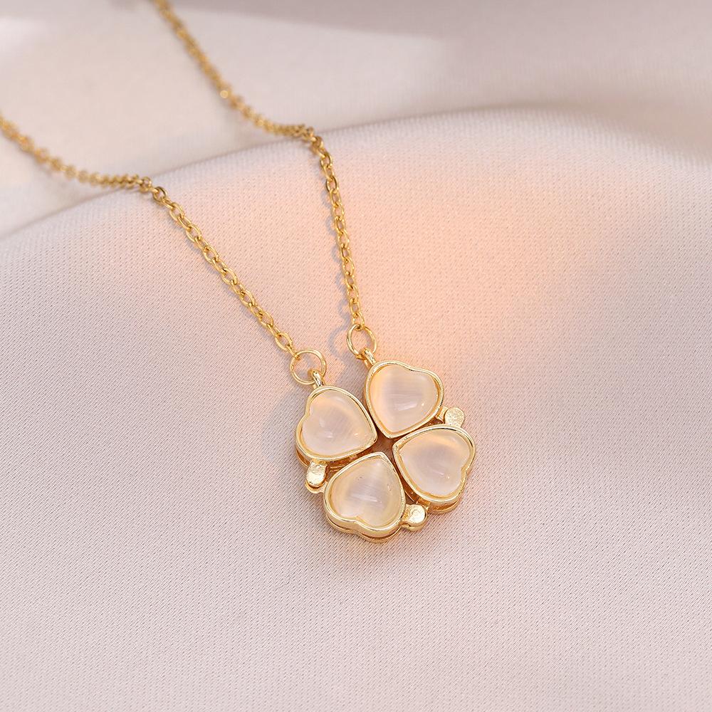 1pc Heart Shaped Four Leaf Clover Pendant Necklace Jewelry Zircon Women Love Clavicle Chain Gifts Openable ChokerJewelry
