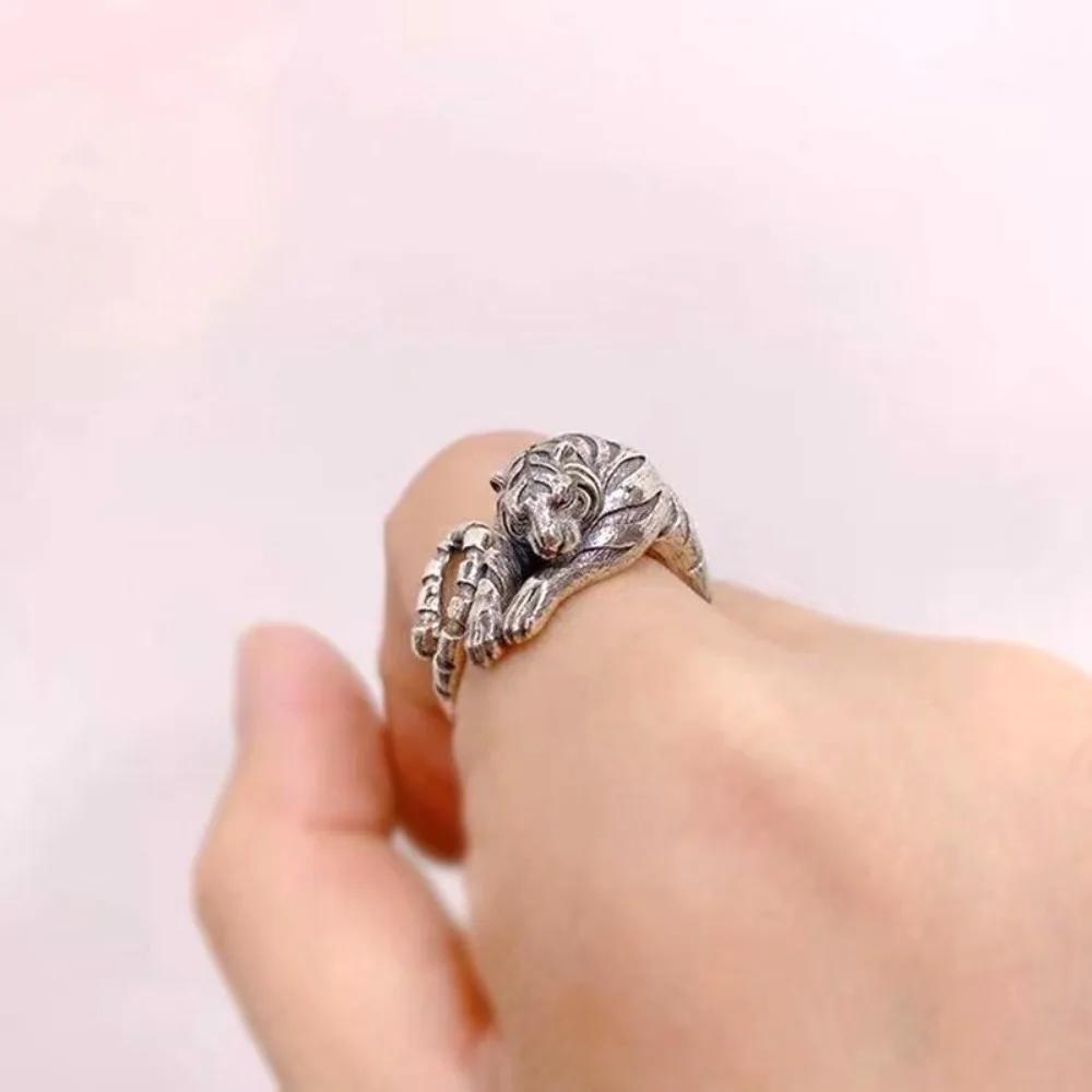 Minimalistischer Nischen-Tiger Verstellbarer Offener Ring für Damen und Herren Retro Punk Antikgold Antiksilber Bunter Tier Schmuck Geschenke
