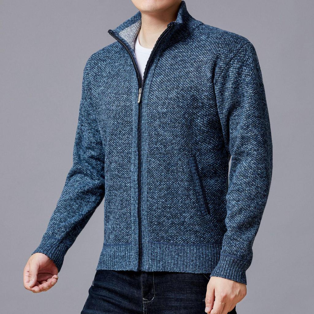 Men's Winter Stand-Up Collar Knitted Cardigan: Loose, Plus Velvet, Big Size, Fashionable, Casual Coat