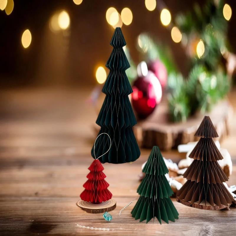 Folding Paper Large Christmas Tree Ornament; 3D Honeycomb Ball Xmas Decoration for Desktop & Hanging Navidad Decor