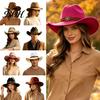 Elegant Fedora for Daily Use Unisex Western Cowboy Hat, Wool Felt Hat with Faux Leather Band, Retro Wide Brim Cowgirl Men Women Autumn Winter Warm
