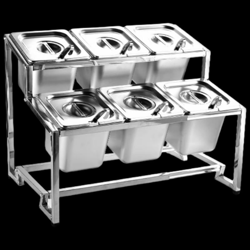 Коммерческая наклонная станция для ингредиентов из нержавеющей стали с секционными контейнерами 1/6