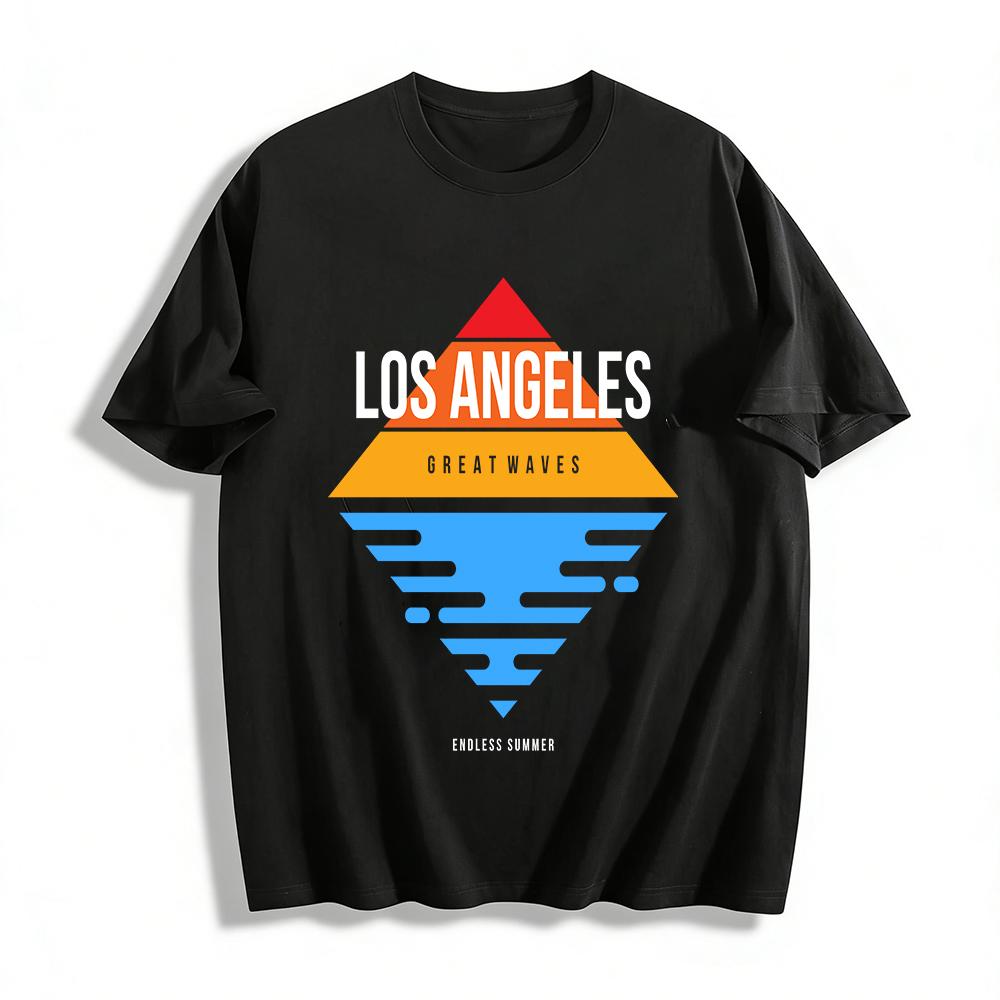 SANGEL Great Waves Print Casual T-Shirt Unisex Retro Style Top Pure cotton T-shirt XXS
