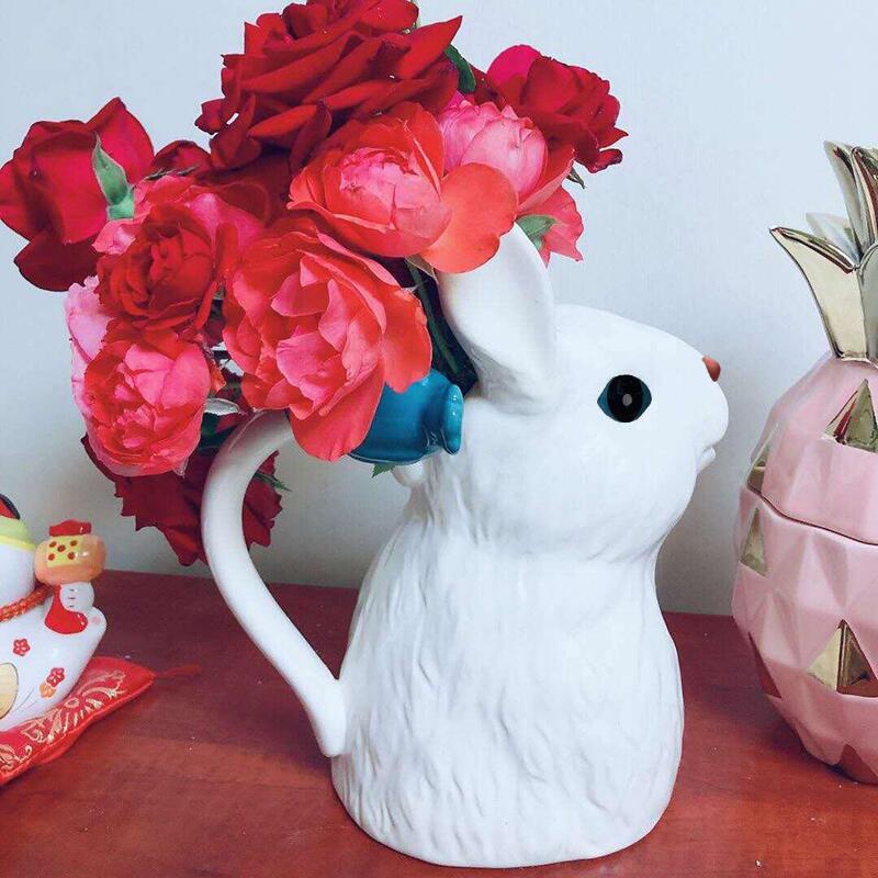 BRKeramische Vaas Schattig Konijn Gieter Hydroponische Bloempot Woonkamer Bureau Vazen voor Bloemen Keramiek WoondecoratieEY
