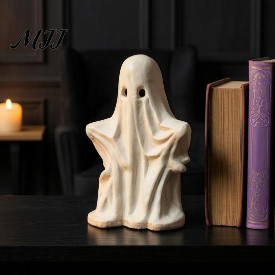 Halloween Ghost Decor Figurine, Spooky Cute Statue, Retro White Decorative Fireplace Accents Ornament for Home Tabletop Party Decorations Unique Gift