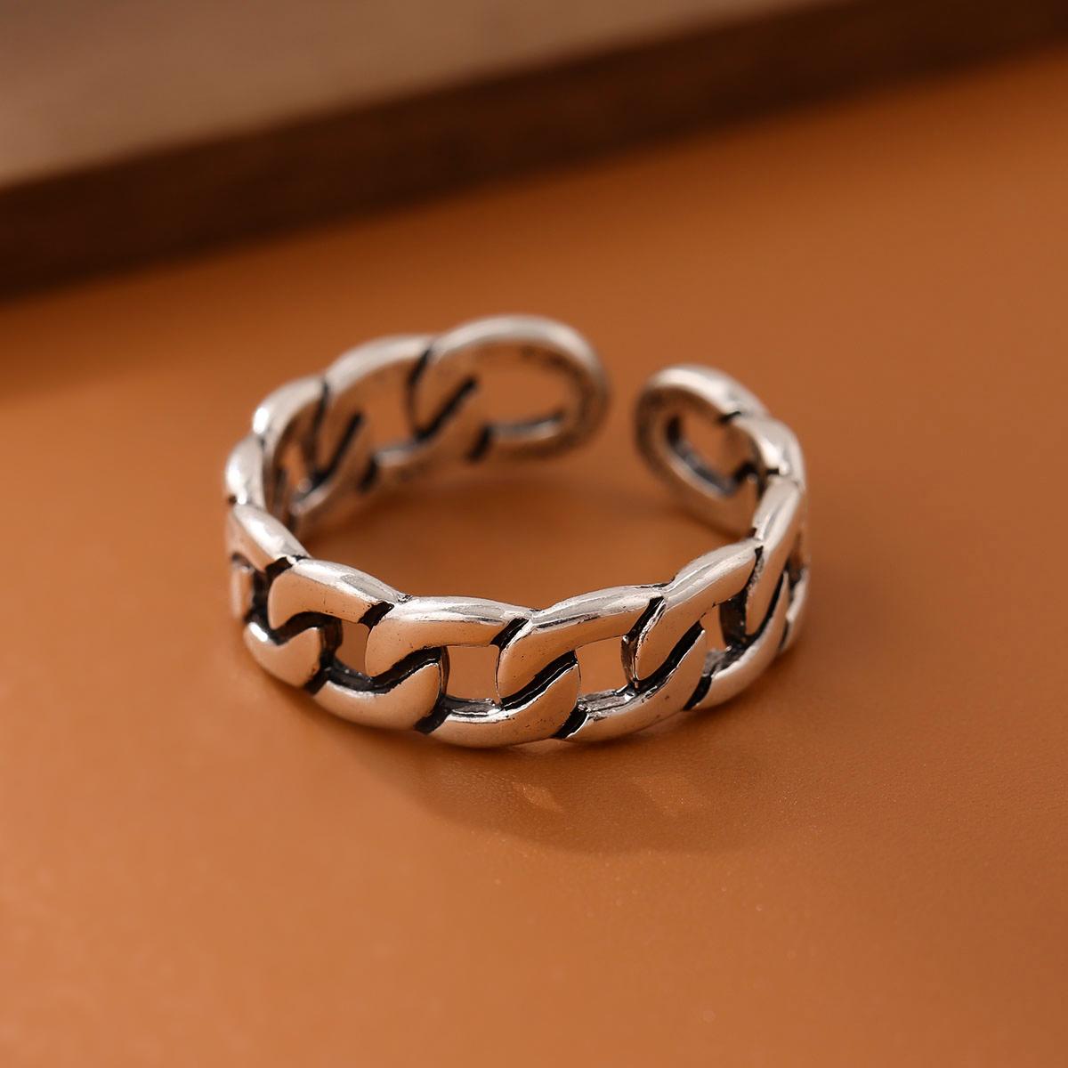 New Personality Chain Retro Simple Personality 925 Sterling Silver Jewelry Braided Exquisite Opening Rings    R086 серебряный