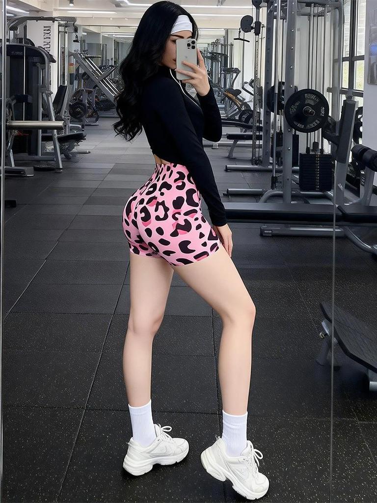 Girls' Pink High-Waist, Butt-Lifting, Breathable Three-Quarter Sports Shorts for Yoga and Weightlifting