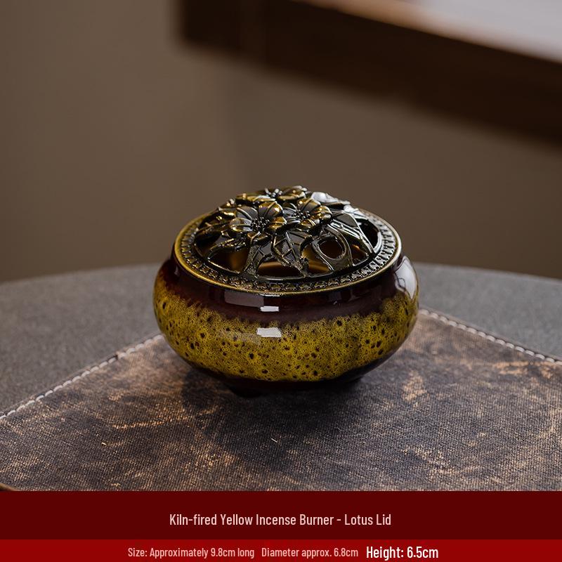 Portable Ceramic Sandalwood Incense Burner: Golden Bowl Ornament & Incense Plate
