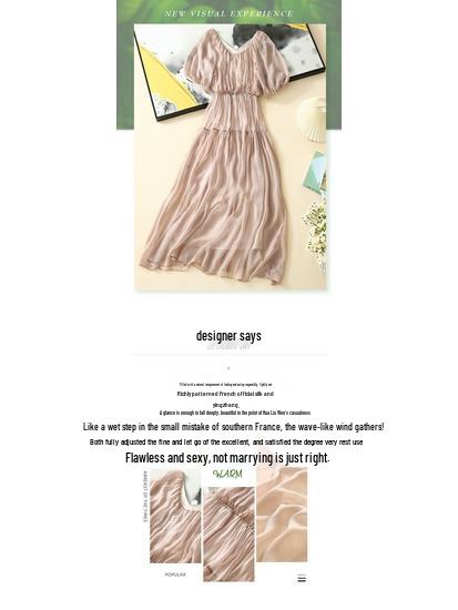 2025 Damen Seidenkleid mit französischen Puffärmeln und V-Ausschnitt