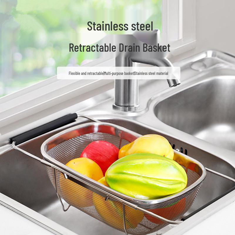 

Stainless Steel Kitchen Sink Dish Rack with Dishwashing Basin & Retractable Water Filter Small