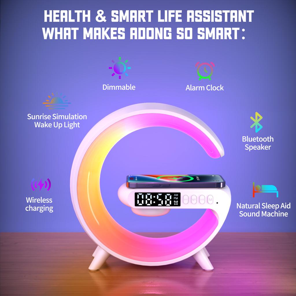 Multifunction Wireless Charger Pad Stand Speaker TF RGB Night Light 15W Fast Charging Station for iPhone Samsung Xiaomi