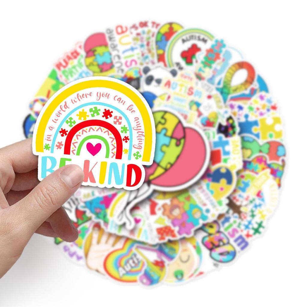 50PCS Waterproof Autism Personality Graffiti Logo & Slogan Stickers for Skateboards, Phone Cases, and Luggage