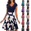 Damen Casual Fashion Print Kurzarm V-Ausschnitt Knielang Partykleid
