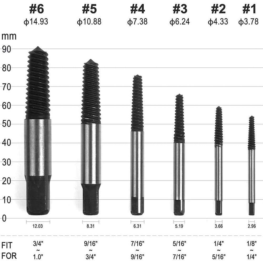 6 Pcs Steel Screw Remover Black Bolt Extractor Easy Screw Extractor Automotive