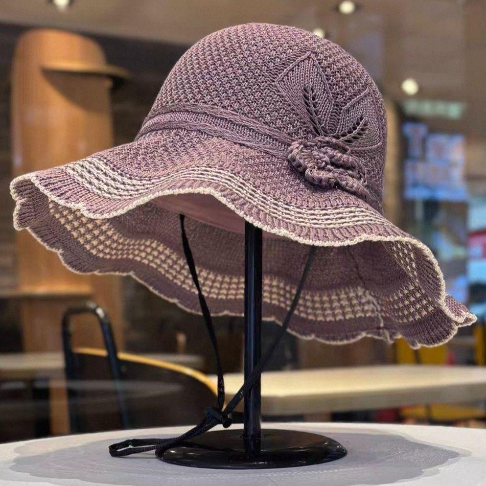 New wave hat women's sun hat UV protection summer beach hat straw hat bucket hat sun protection hat women's knitting