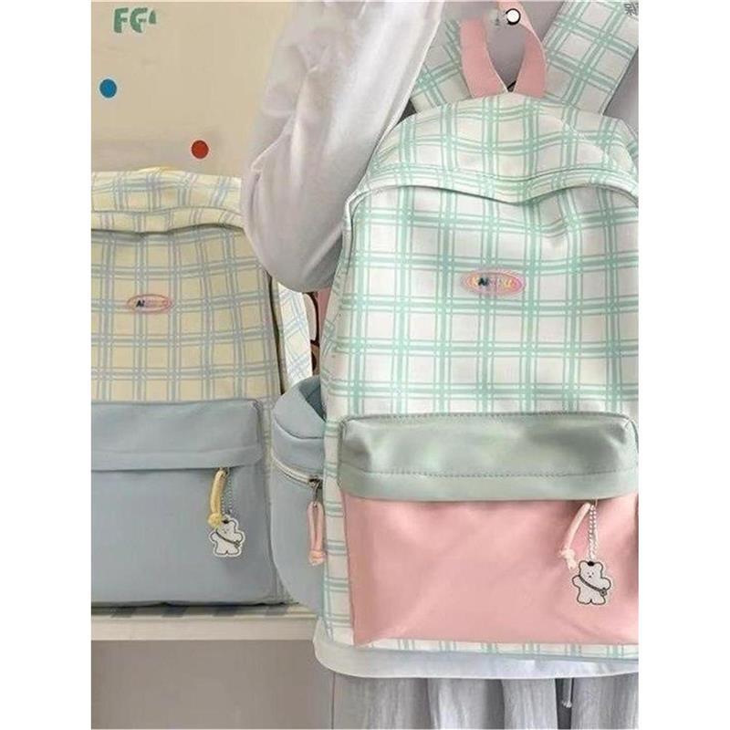 Schoolbag New Cute Niche Lattice Female High School Student Large Capacity Versatile Mori Travel Middle School Student Girl Backpack