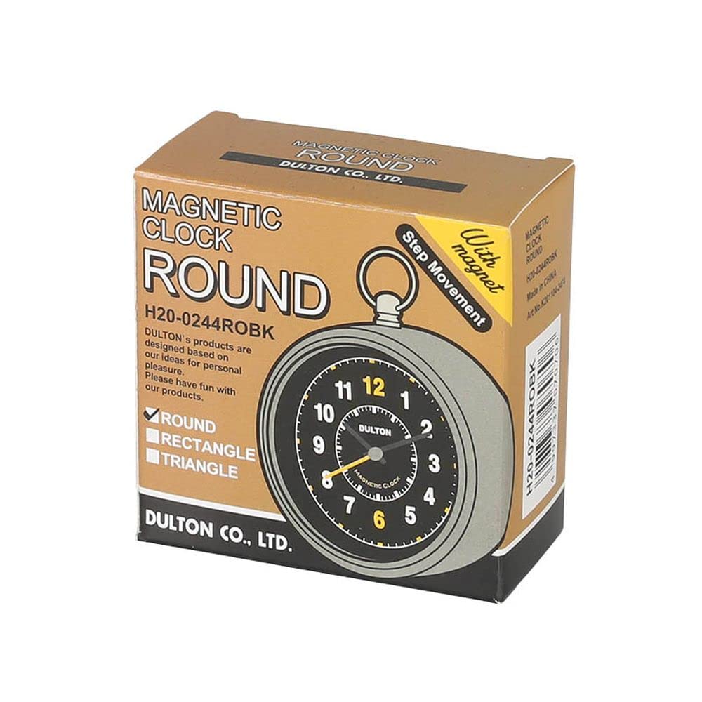 Dulton Magnetic A Small Clock with a Magnetic Height Width Depth Model Clock, Round, Black. Closure. Dimensions 73mm, 65mm, 23mm. Number