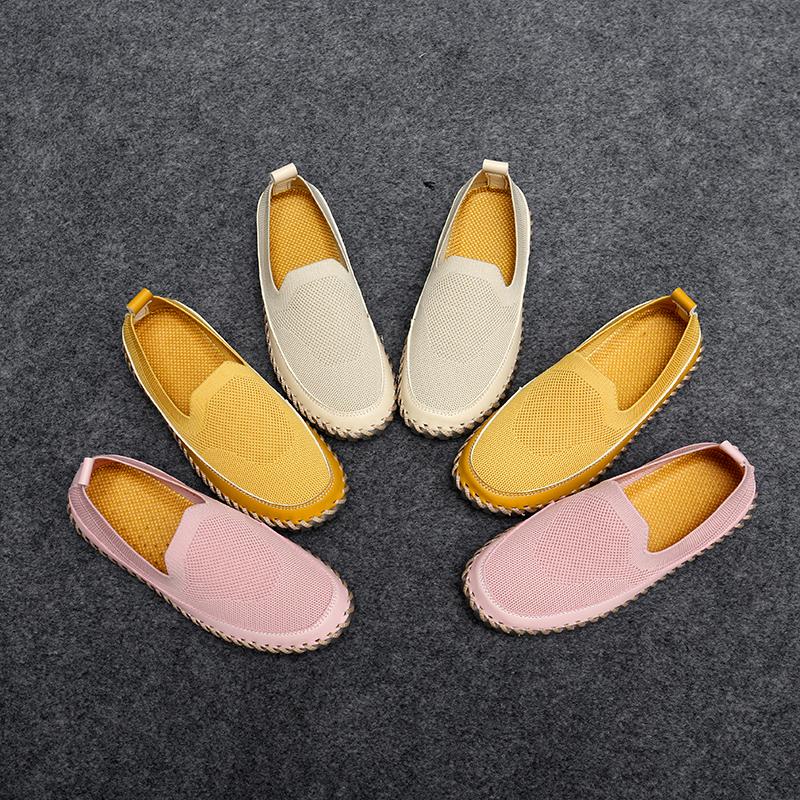 Women's Handmade Mesh Sneakers Slip On Loafers Breathable Casual Shoes Flats Summer