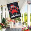 2D AT 1pc Double-Sided Garden Ag Red Paw Print With Santa Hat And Welcome Text Polyester(Pole Not Included)