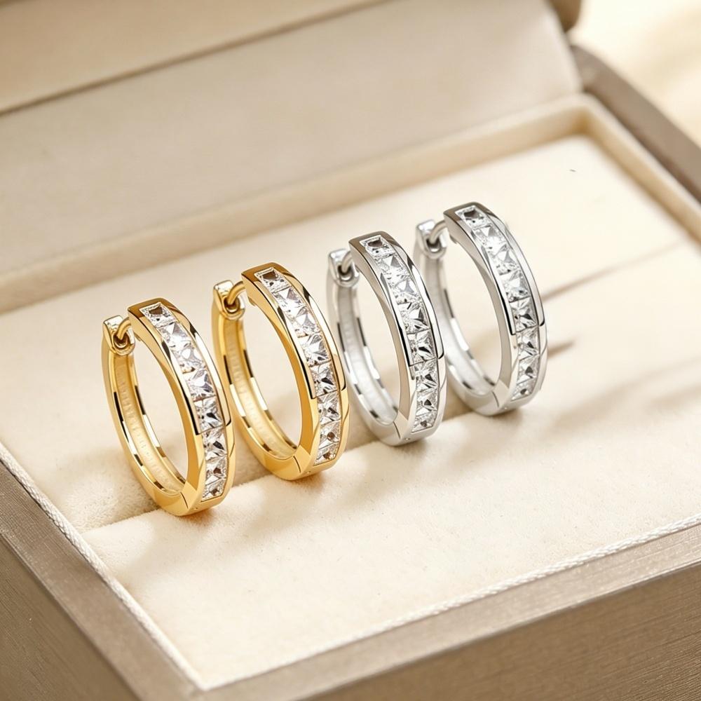 Eco Friendly Copper Shiny Cubic Zirconia Earrings For Women Simple Exquisite Golden Silver Color Round Earring Jewelry Gifts
