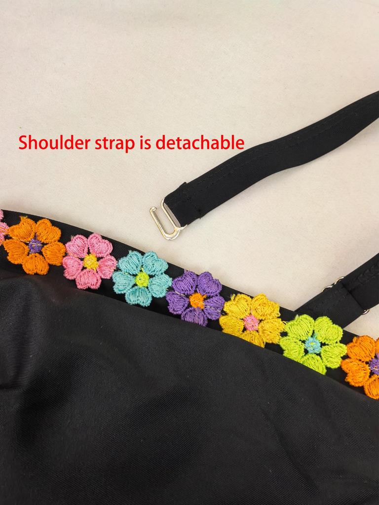 2026 European & American Plus Size High Waist Floral Bikini with Detachable Straps