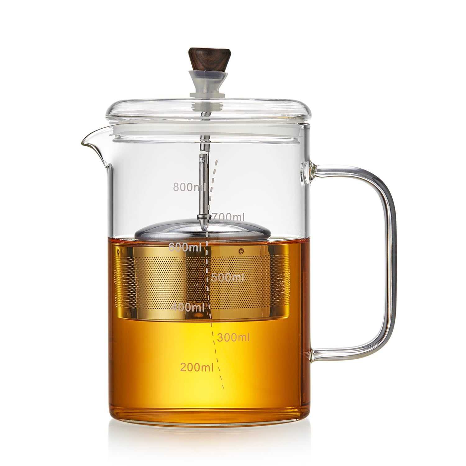 

Pokaro Tea Tea Press, Heat-Resistant Glass Teapot with Measuring Cup, 800ml Capacity, Includes Lid, Graduations, Stainless Steel Filter, Handle,