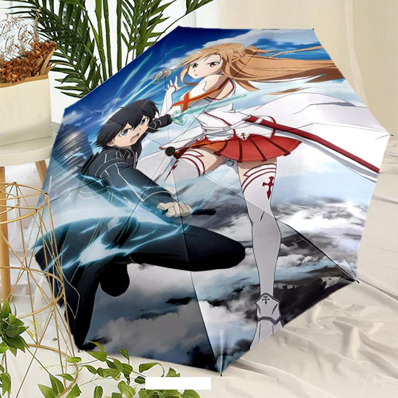 Sword Art Online Umbrella with Automatic Open/Close & Self-8-Rib Heavy-Duty Umbrella, Compact Travel Umbrella Suitable for Outdoor